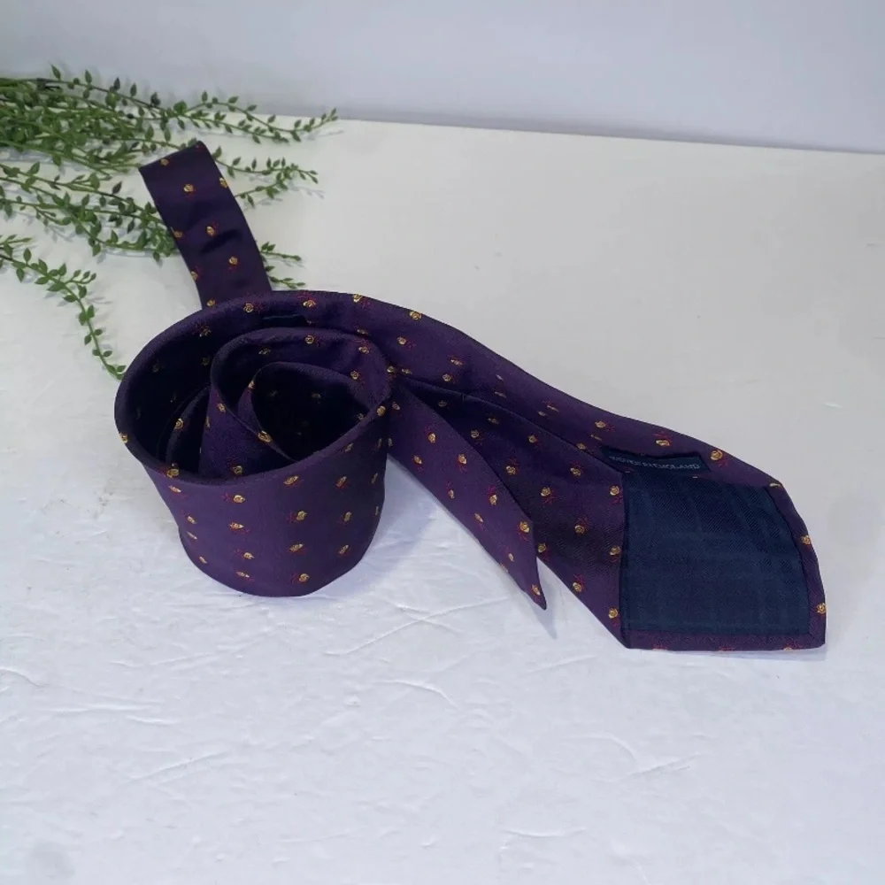 Burberry London Roses Floral Print Purple Silk Designer Tie Made in England - Picture 4 of 7